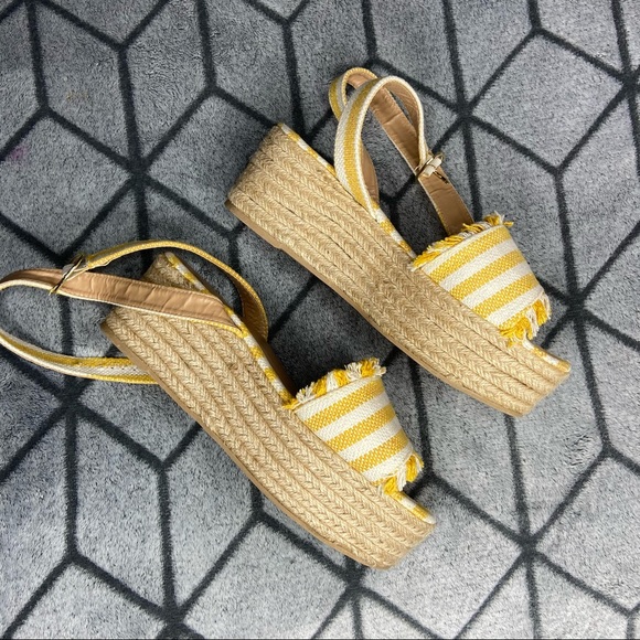 Qupid Yellow Striped Platform Boho Espadrilles - Picture 3 of 5